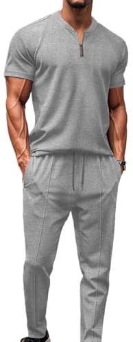 MSIYOW Tuta Uomo Completa Tute da Ginnastica Tuta Sportiva Uomo per Palestra Abbigliamento Casual Estiva(L, Grigio Chiaro)