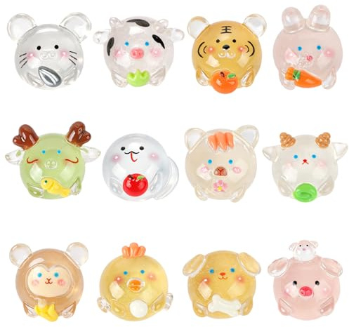 LALASTYLE 12 PCS Mini Animals, 12 Zodiac Signs, Tiny Resin Animals for Fairy Garden Accessories, Fish Tank, Miniature Landscape Home Decoration