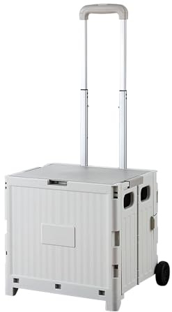 Well Home Carro de la Compra Plegable Tipo Caja con Tapa y Ruedas, Caja de Almacenaje para Maletero de Coche, Asa Telescópica Reforzada, Capacidad 32L