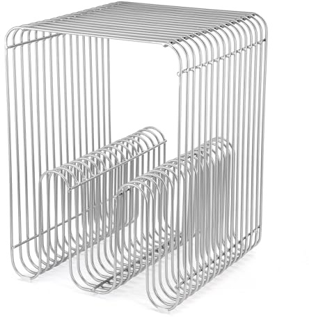 GoDyna Metal Wire Side Table, Minimalist Accent Table with Open Frame Storage Design, Small End Table for Living Room Bedroom, Decorative Display Stand for Books Plants Magazines and Home Décor
