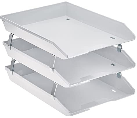 Acrimet Vassoio Facility Portalettere a 3 Ripiani/Organizzatore di Documenti per Scrivania, Frontale A4, Plastica (Colore Bianco)