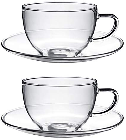 Argon Tableware Clear Glass Cappuccino Cup & Saucer Set - 260ml, Pack of 2 - Dishwasher Safe Tea & Coffee Mugs, Perfect for Coffee, Cappuccinos, Lattes & Hot Beverages