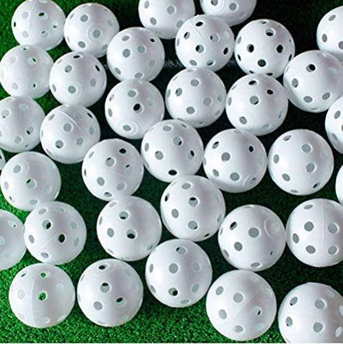 50 Pièces Balles de Golf en Plastique 1,6Zoll pour l'entraînement Intérieur et Extérieur Balles de Golf Creuses en Plastique 26 Trous avec 2 Tees (Blanc)
