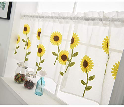 ESLIR Bestickte Küche Gardine Scheibengardine Tunnelzug Bistrogardine Landhaus Kurzgardine Halbtransparent Leinen HxB 60x120cm 1 Stück