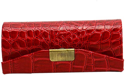 ICEBLUEOR Leather Lipstick Case with Mirror - Durable Waterproof Lipstick Holder, Button Closure Cosmetic Storage Kit (Red)