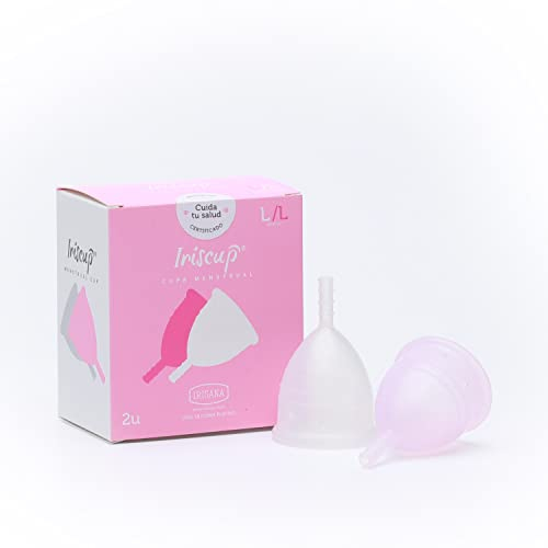 Irisana - Menstrual Cup - Pack of 2 - Model Iriscup - Size L - 9 x 6 x 10 cm - Surgical Silicone - Compatible with IUDs - Pink and Transparent