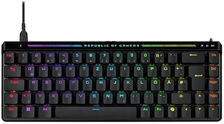ASUS ROG Falchion Ace HFX analoge Gaming Tastatur (DE QWERTZ Layout, 65% Formfaktor, ROG HFX Magnetic Switches, Rapid Trigger Toggle, Speed Tap Mode, Touch-Panel, 8000 Hz, 2X Type-C-Anschlüsse)