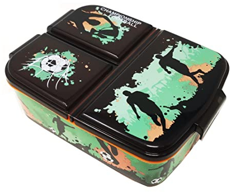 Theonoi Children's Lunch Box - Sandwich Box with Compartments - BPA Free Plastic - Green, Football Soccer Theme