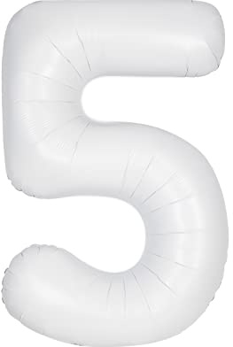 Unique Party 13965 - Riesenzahl 5 Luftballon - 86 cm - Matt Weiß