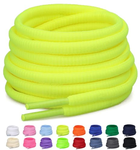 Puzeam 2 Paia Lacci Ovali per Scarpe Sportive, larghezza 6mm, Mezzi Lacci Rotondi per Sneakers, 16 Colori Stringhe per Scarpe da Corsa e Stivali - Giallo Fluo 120