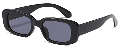 kimorn Rechteckig Sonnenbrillen für Damen Herren Trendige Retro Mode Brille 90er Vintage modisch UV 400 Schutz Quadratischer Rahmen K1200 (Schwarzer Rahmen, graue Linse, 65)