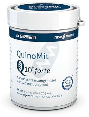 QuinoMit Q10® forte Kapseln – 100 mg bioaktives & hochdosiertes Coenzym Q10 (Ubiquinol) | Entwickelt von Dr. Enzmann, über 50 Jahre Q10-Erfahrung | Made in Germany