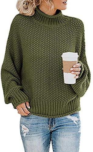 JFAN Jersey Punto Mujer Invierno Demasiado Grande SuéTer Casual MurciéLago Suelto Puente Manga Larga Pullover De Punto Invierno(Verde,L)