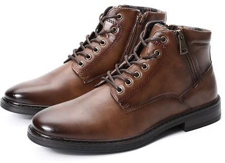 KNBR Bottes pour hommes Bottines classiques avec lacets et fermetures éclair pour les affaires, les voyages d'affaires, marron, 45 EU