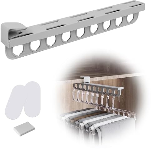 Ausziehbare Kleiderstange, Kleiderstange Schrank Ausziehbar mit 9 Aufhängelöchern, Garderobenauszug Kleiderschrank zum Herausziehen Erhöhter Speicherplatz,für Schränke und Stauräume, Grau 1 Stück