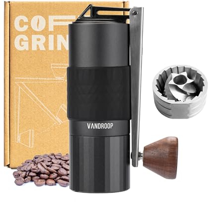 Vandroop Manual Coffee Grinder 24 Adjustable Settings with Folding Handle, Hand Crank Coffee Bean Grinder with Stainless Steel Conical Burr, for Travel & Camping, 26g Capacity (V5)