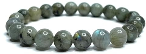 Felicidade 8 mm labradorit armband natursten - skydd, välbefinnande och intuition - unisex smycken litoterapi för män och kvinnor, Taille unique, Halvädelsten, labradorit