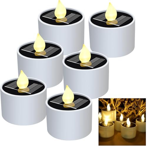 Litinliv 6 Pezzi Candele a LED, Candele a Energia Solare, Lumino Solare per Cimitero, Candele Finte Senza Fiamma per Patio, Giardino, Cortile, Feste, Matrimoni, Festival