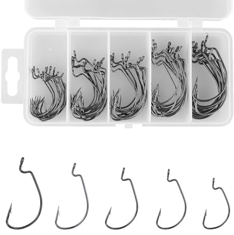 AMANDELIZABE 55 stycken fiskekroks-set, förskjutning maskjiggkrokar och dropshot-krokar, premium offset krokar, saltvattenfiske, 5 storlekar