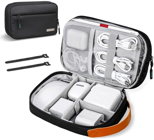 Lacdo Electronics Organizer Travel Case, Resväska Cable Organizer för väsentligheter, Vattentåliga Tekniska Tillbehör Bär Förvaring för Sladd, Telefon, Airpods, USB-Minne, Dagliga Artiklar, Svart