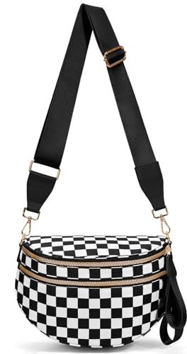 HiTotes Checkered Crossbody Bag Bum Purse for Women Checkered Belt Bag Checkerboard Shoulder Hobo Purse
