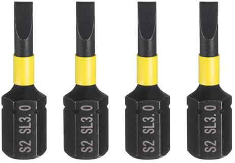 QUARKZMAN 4 stycken SL3-spårskruvmejsel bit 1/4 tum sexkantsskaft 25 mm/1 tum längd magnetiskt platt huvud hex bits S2 stål skruvmejsel bit industri elektrisk skruvmejsel borrbitar
