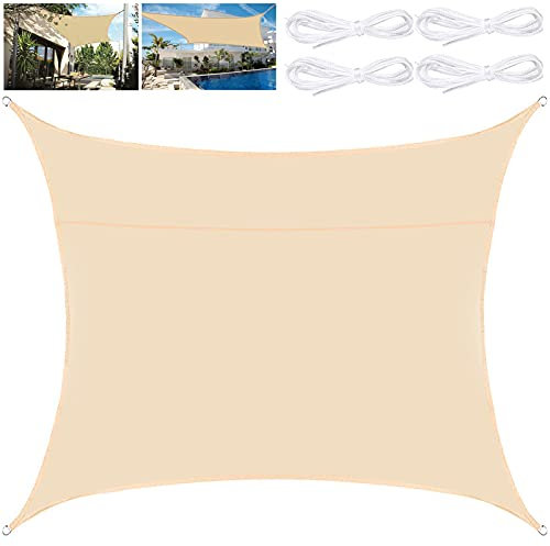 Vleuexe Sonnensegel Rechteckig 2 x 3 Meter Sonnenschutz Wasserdicht,UV-Schutz,Luftdurchlässig,Garten Balkon & Terrasse Camping Outdoor Wetterbeständig inkl Befestigungsseile,Beige