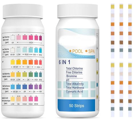 Ayizhiniu 100pcs Pool Teststreifen, Test Eau Aquarium, Testeurs D'eau de Piscine, 6 en 1 Test de la Qualité de L'eau Bande, Testeur ph et Chlore Piscine, S'applique à Piscines et Spas