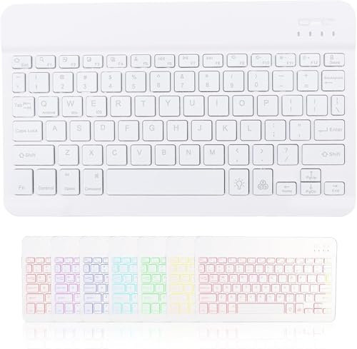 teasteam Bluetooth Keyboard, Ultra-Slim Wireless Portable Keyboard with 7 Colour Backlight, Rechargeable, Compatible with i-Pad, S-amsung Tab, L-enovo Tab, iOS, Android, Windows Devices, UK Layout