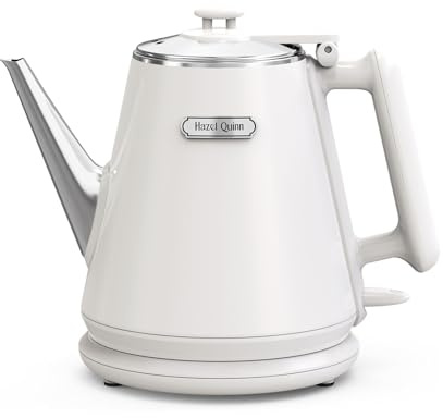 Hazel Quinn Hervidor Agua Eléctrico, Pared Doble, Acero Inoxidable 304, 1360 W de Hervido Rápido, Libre de BPA y Operación Sin Cable, Apagado Automático, 1 Litro, Blanco Perla