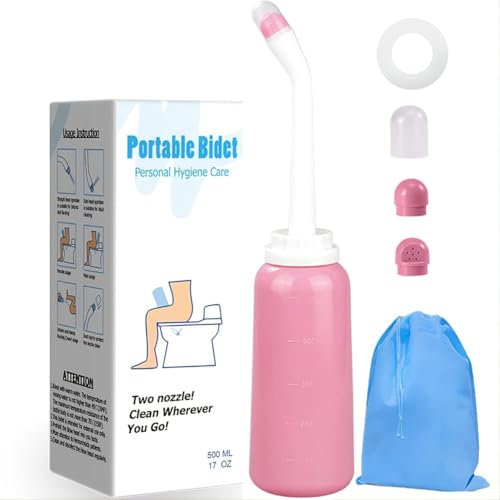 Flipped Warmth Handheld Personal Bidet Bottle, TPE Squeeze Spray Bottle with 2 Nozzles, 500Ml Portable Travel Bidet for Gentle Postpartum Care, Feminine Care, Personal Perineum Cleansing,Pink