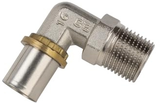Gomito a Pressione 16x1/2” Maschio in Ottone Nichelato – Curva 90° per Tubi Multistrato – Connessione Rapida e Sicura – Alta Tenuta e Resistenza Anticorrosione – LEMAG SRL