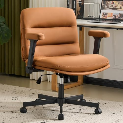 Ckaff Homeoffice Stuhl, Bürostuhl Schminkstuhl Höhenverstellbar Drehstuhl aus PU, Doppellagiger Dicker Schreibtischstuhl Schneidersitz Stuhl mit Rollen, Computerstuhl Home Office Stuhl (Braun)