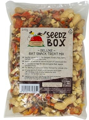 Deluxe Rat Treat Snack Food 200g – Natural Rat Treat & Forage Mix with Dried Carrot, Banana & Apple, Monkey Nuts & Calcium Soldier Worms - Seedzbox