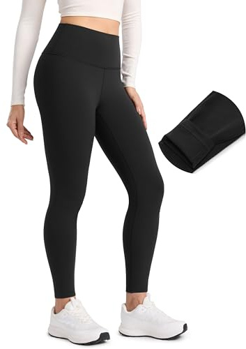 CRZ YOGA Womens Fleece Lined Leggings 28 - Matte Thermal Winter Warm Thick Yoga Pants High Waist Casual Lounge Full Length Trousers Black 14