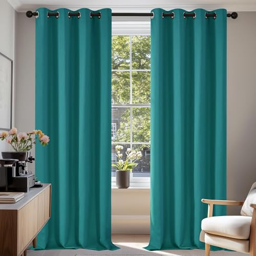 Deconovo Super Soft Solid Thermal Insulated Blackout Curtains for Bedroom Eyelet 55x79 Inch Two Panels Turquoise