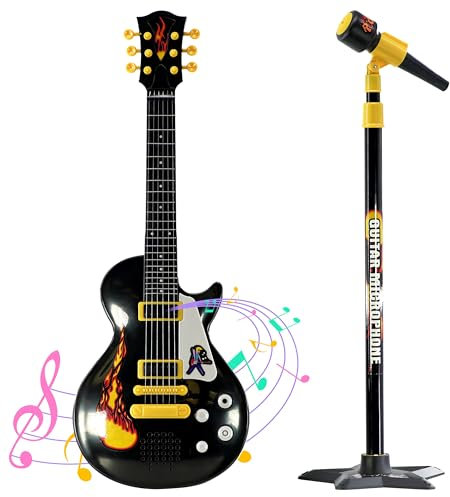22 Kids Electric 6 String Rock Star Guitar & Extendable Microphone Musical Toy