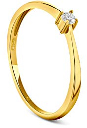 MIORE Gioielli Anello Solitario da Donna,Vero Oro Giallo 9KT 375 con Diamante Naturale Taglio Brillante Ct. 0,05. Anello di Fidanzamento Classico con Brillante solitario, Anello anallergico.