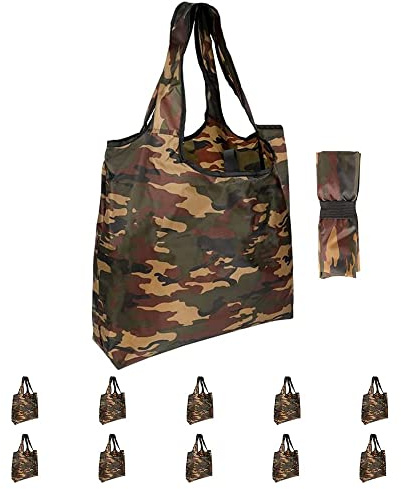 Aricsen 15x4.5x15 Inch Camo Reusable Shopping Bags with Handles, 10 Pack