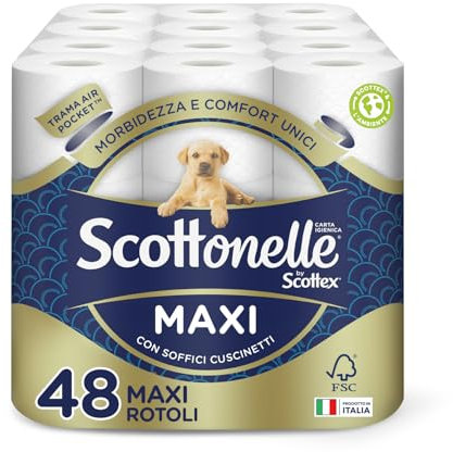 Scottonelle Carta Igienica, Morbida e Resistente, Dermatologicamente testata, 48 Rotoli Maxi