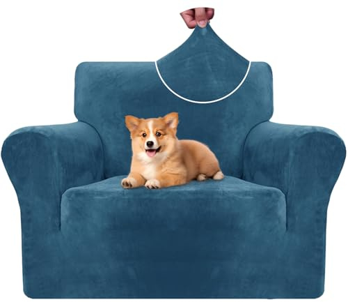 CYCMACO Copripoltrona Velluto Spesso 1 Posto, Universale Copridivano Antiscivolo, Copridivani Elasticizzati, Moderno Sofa Cover Antigraffio, Fodera Divano Antimacchia Lavabile, Blu Pavone