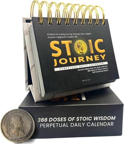 MESMOS 366 Daily Stoic Calendar for Men - Inspirational Gifts with Marcus Aurelius Coin, Perpetual Desk Decor & Affirmations, Fathers Day Gift for Dad, Husband, Coworker, Office Present