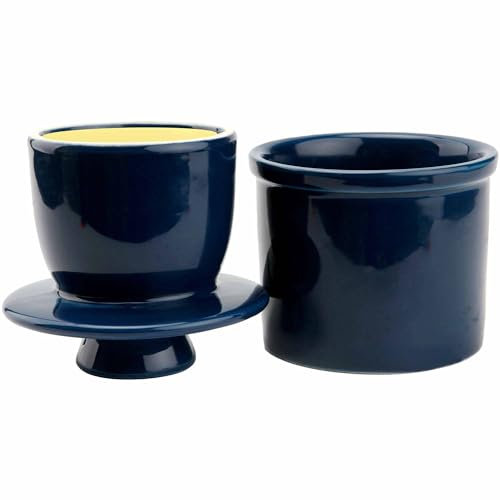 Burriera rotonda in ceramica con linea d'acqua, contenitore per burro morbido, burriera francese con coperchio, regalo di inaugurazione della casa, blu americano