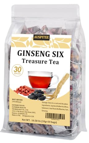 Kidney Tea Ginseng Six Treasure Tea,Traditional Chinese Herbal Tea Bags,Natural Kidney Cleanse Detox Tea for Men Women,6 Precious Ingredients Formula (30Bags/1 Pack)
