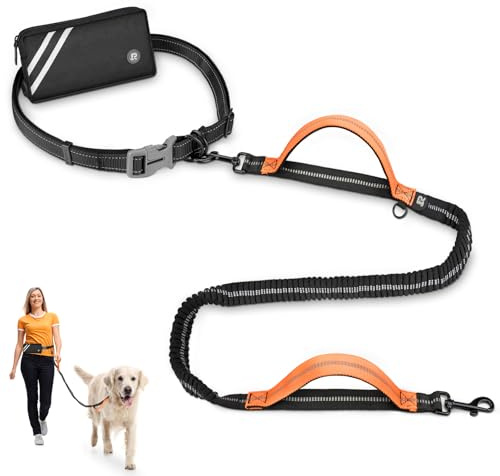 Correa para Perro con Manos Libres para Perros de absorción de Choque, cómoda, Costura Reflectante, Ideal para Correr, Correr y Caminar con Bolsa Negra