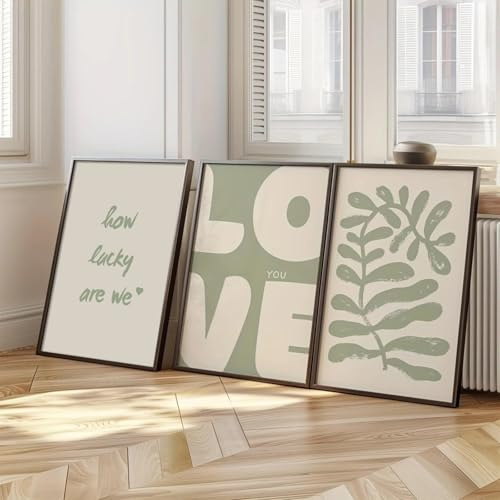 Ueiwffzo 3er Stilvolle Poster Set Grün Abstrakt Wandbilder Wohnzimmer Wandbild Modern Bilder Set Wanddeko Wohnzimmer Decor, Ohne Rahmen (50x70cm)