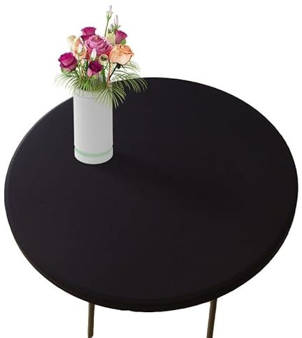 Cznlnzc Tovaglia Rotonda con Bordo Elastico, Tovaglia Aderente Antiscivolo, Lavabile, Antirughe, Elastica,per Salotto Caffè Pranzo Giardino Decorazione (Nero,120cm)