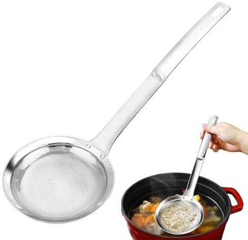 Feinmaschiges Sieb Edelstahl, Schaumsieb Feinmaschig, Schaumlöffel Fettabschöpfer für die Küche, zum Abschöpfen und Filtern von Fett, Schaum und Rückständen