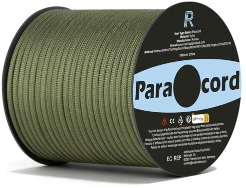 Romon Paracord 4mm, Paracord 550 Nylon Corde Paracadutismo 9 Fili Rope, Corda Campeggio Corda Arrampicata, Corda da Paracadute Corda Tattica per Sopravvivenza, Attività All'aperto, Verde Militare,30m