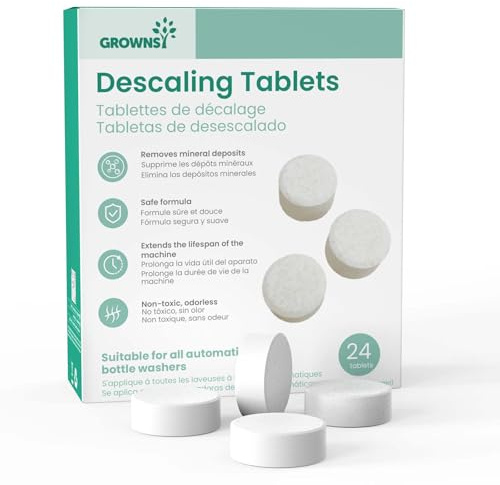 Grownsy Pastiglie Decalcificante 24 Pezzi – Tablette per Lavabiberon, Sterilizzatori e Scaldabiberon, Rimuove Calcare e Residui, Pulizia Rapida e Facile